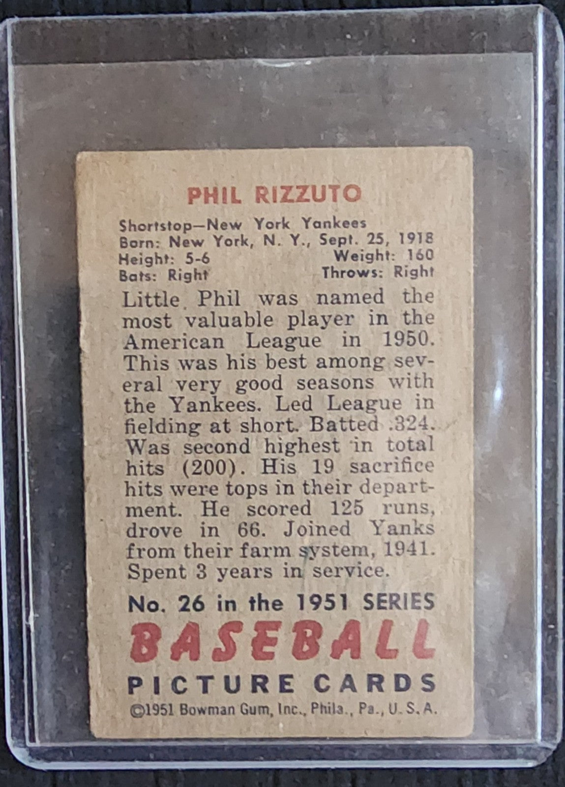 Phil Rizzuto Auto New York Yankees Vintage Baseball 8x10 Photo + 1951 Card Fair