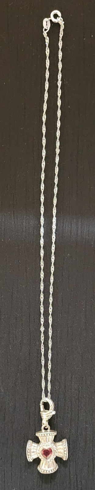 Vintage Judith Ripka Sterling Charm Maltese Cross Garnet Heart with .925 Chain