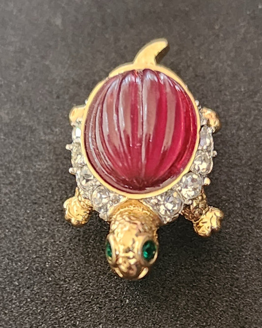 Vintage Signed Carolee rhinestone turtle brooch Rare