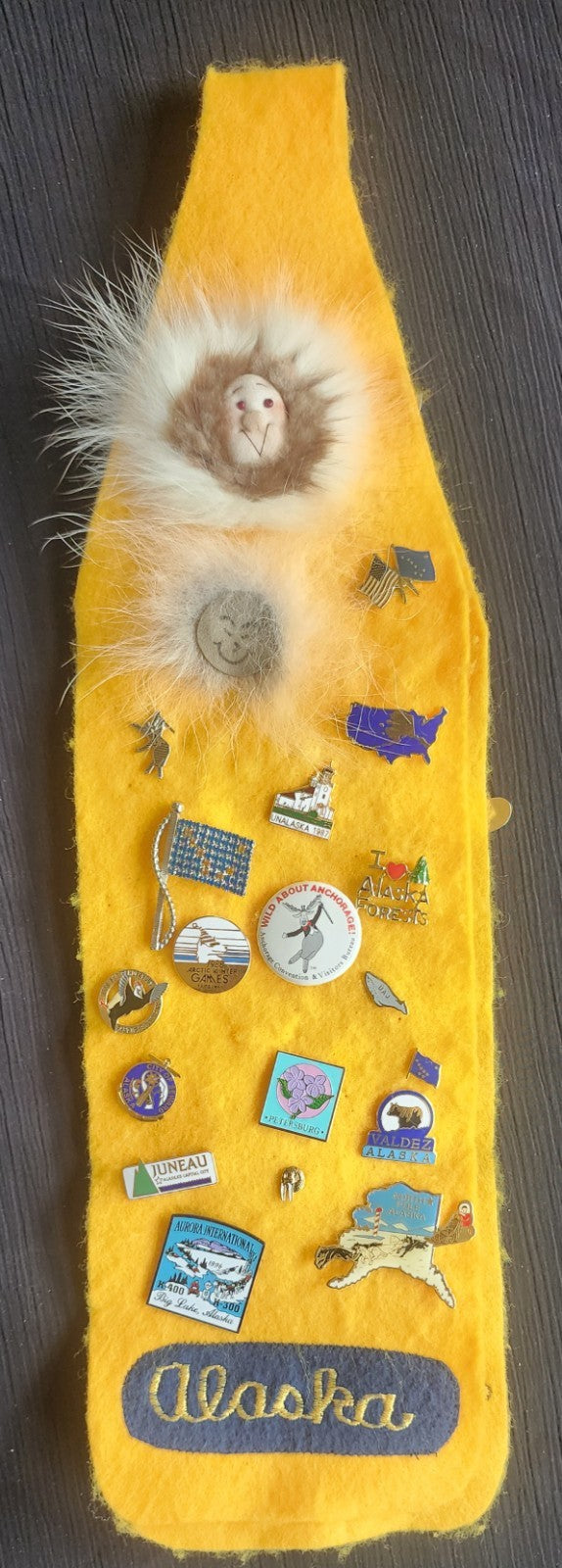 LOT OF (37) LAPEL/HAT PINS And Handmade Alaska Sash ALASKA ENAMEL MIXED VINTAGE