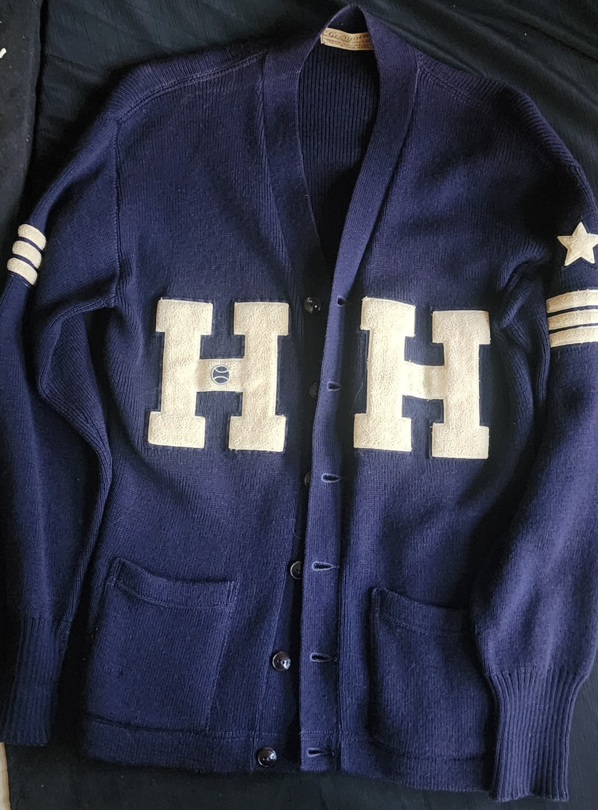 1950s Letterman Vintage Unisex Blue Cardigan Boyfriend Button Sweater