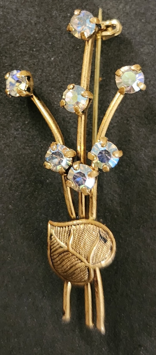 Vintage Gold Tone Aurora Borealis Crystal Germany Brooch