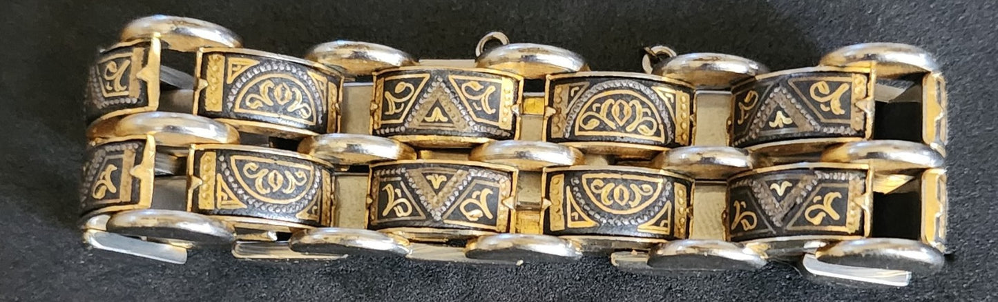 VINTAGE Damascene Gold tone metal Bracelet 1950s-60's
