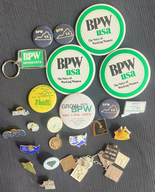 Vintage Lot of (21) BPW Business Professional women Pins + Charm bracelet