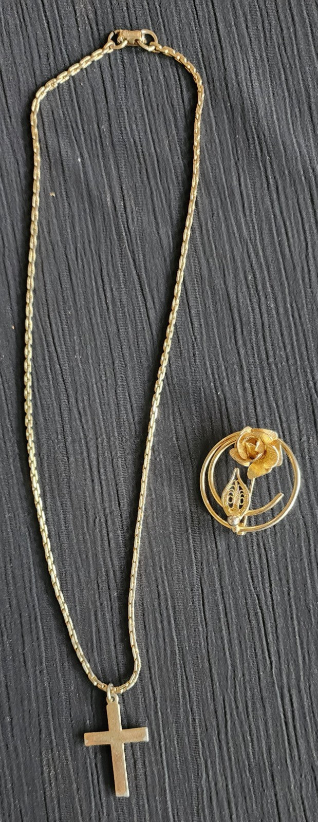 Sarah Coventry Cross Pendant Necklace and Gold Tone Brooch Vintage