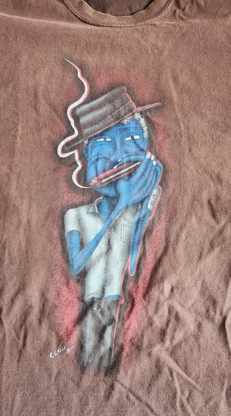 Men's Large Brown Blues Graphic Print Short Sleeve T-Shirt R K Kidd II