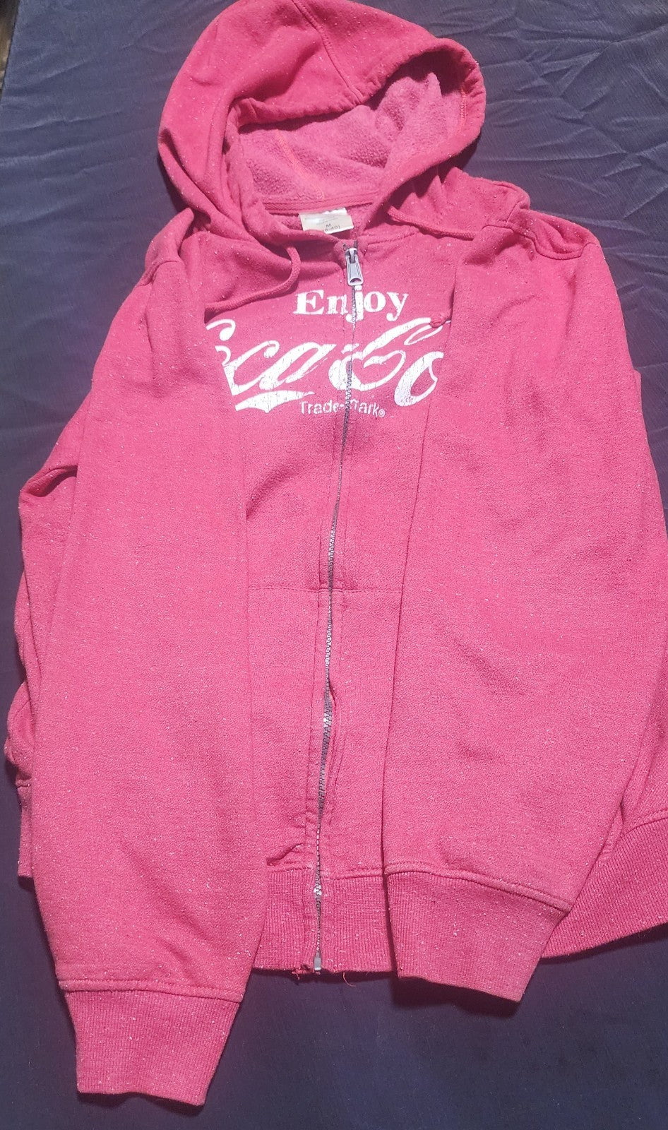Vintage Enjoy Coca Cola Red Hoodie Zip Pocket Long Sleeve Large M (38-40)