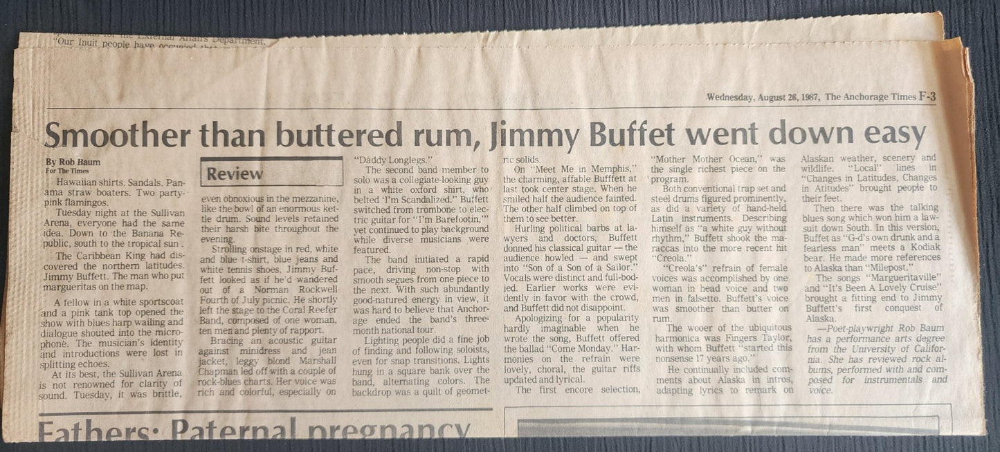 JIMMY BUFFETT VINTAGE 1987 SUMMER TOUR Concert Program Tour Book + Alaska Review