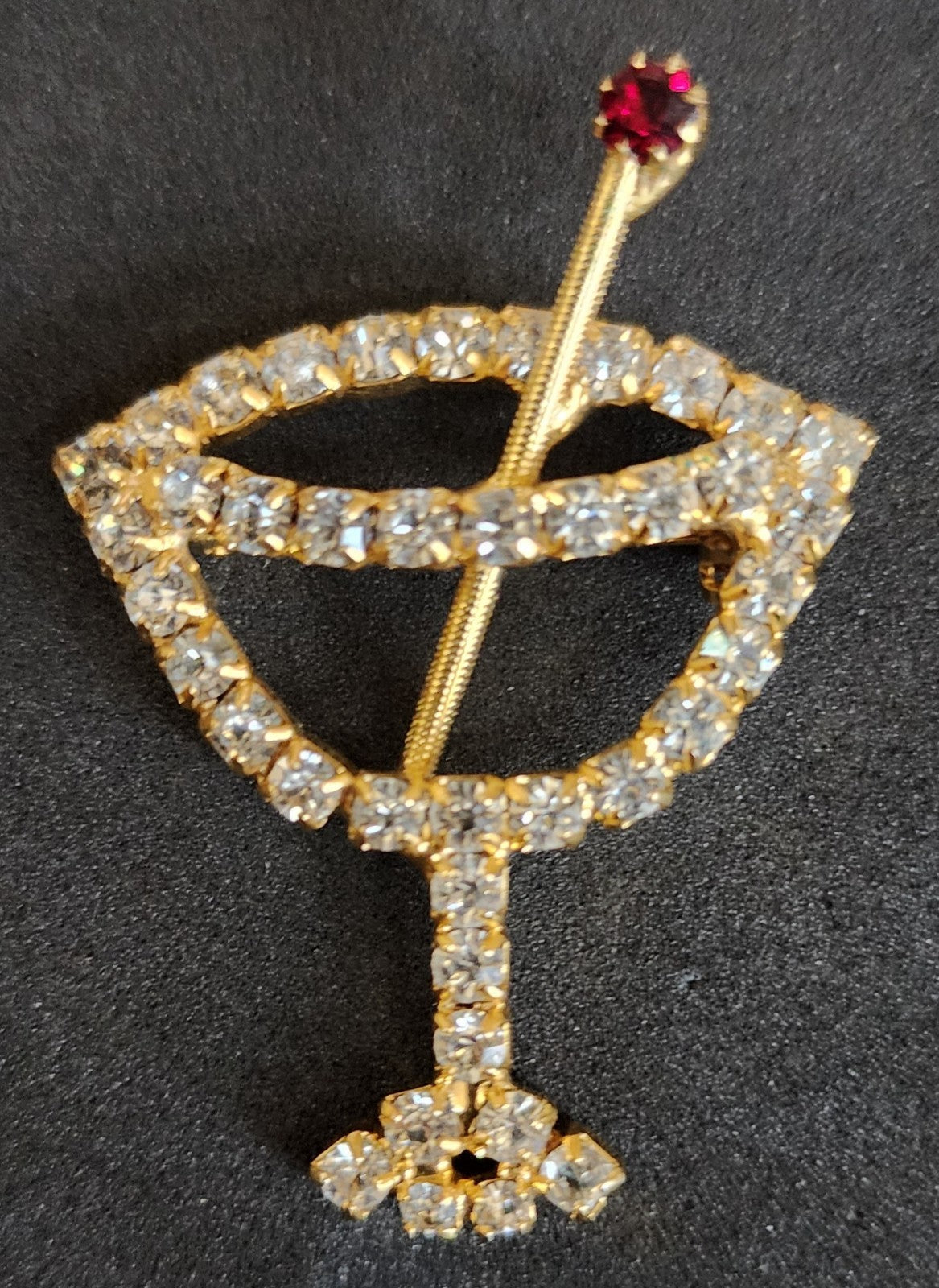 Vintage Martini Glass Rhinestone Brooch Pin + Magician Hat Brooch