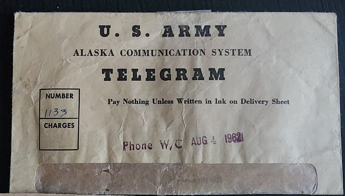 1962 US Army Alaska Communication System Telegram Letter Vintage