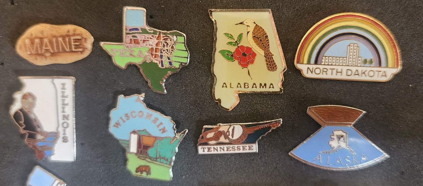 Vintage Enamel U.S. State Lapel Pins - Lot of 16