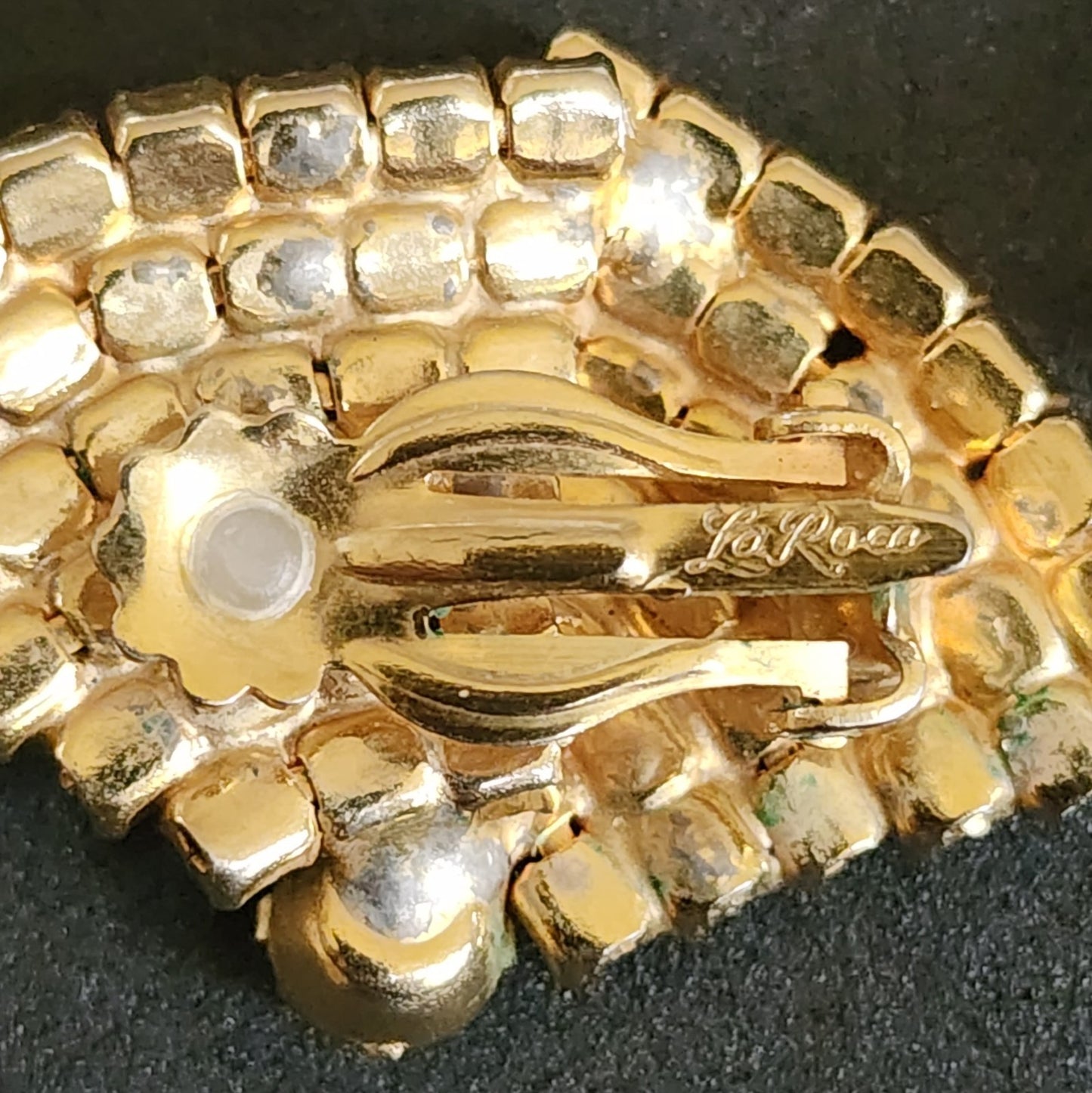 Vintage La Roco Rhinestone Clip-On Fan Earrings Designer Signed
