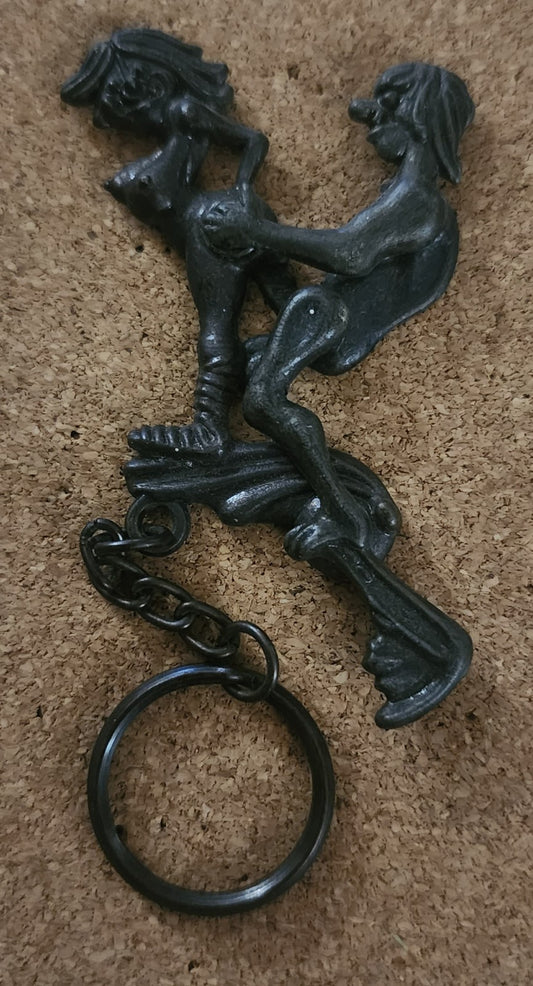 Vintage Man and Woman Having Sex Mechanical Metal Keychain