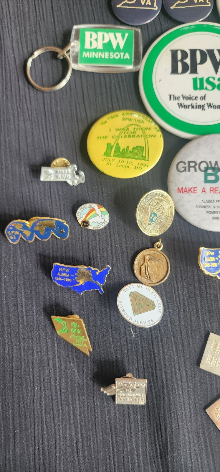 Vintage Lot of (21) BPW Business Professional women Pins + Charm bracelet
