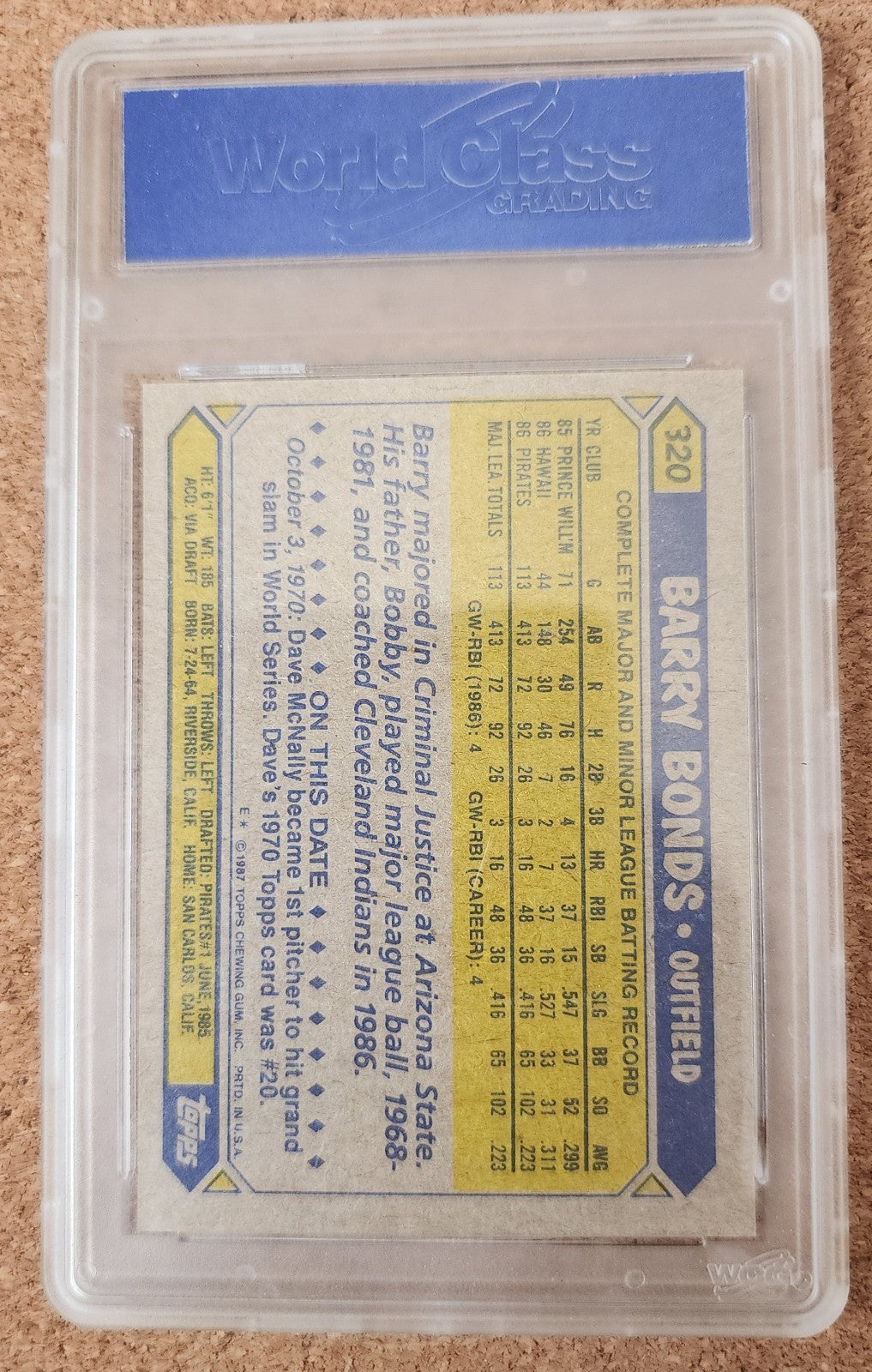 1987 Topps Barry  Bonds MULTIPLE ERROR Rookie Card #320 WCG 10 GEM-MINT!