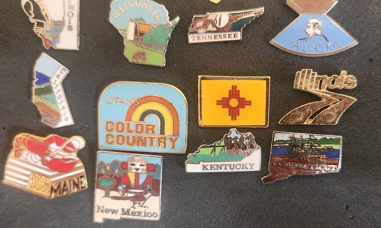 Vintage Enamel U.S. State Lapel Pins - Lot of 16